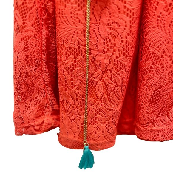 NWT RMLA Girls Red Orange Shorts Set With Necklace Tassels - Picture 6 of 6